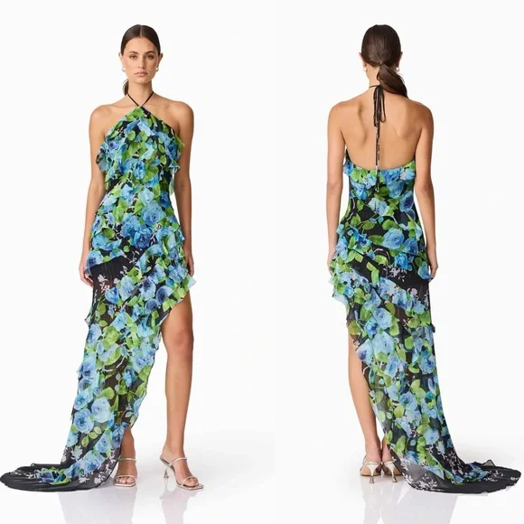 Brand New- Elliatt Briony Asymmetrical Maxi Dress in Black Floral 🦋 Dresses